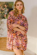ODDI Full Size Floral Tied Neck Mini Dress for Women