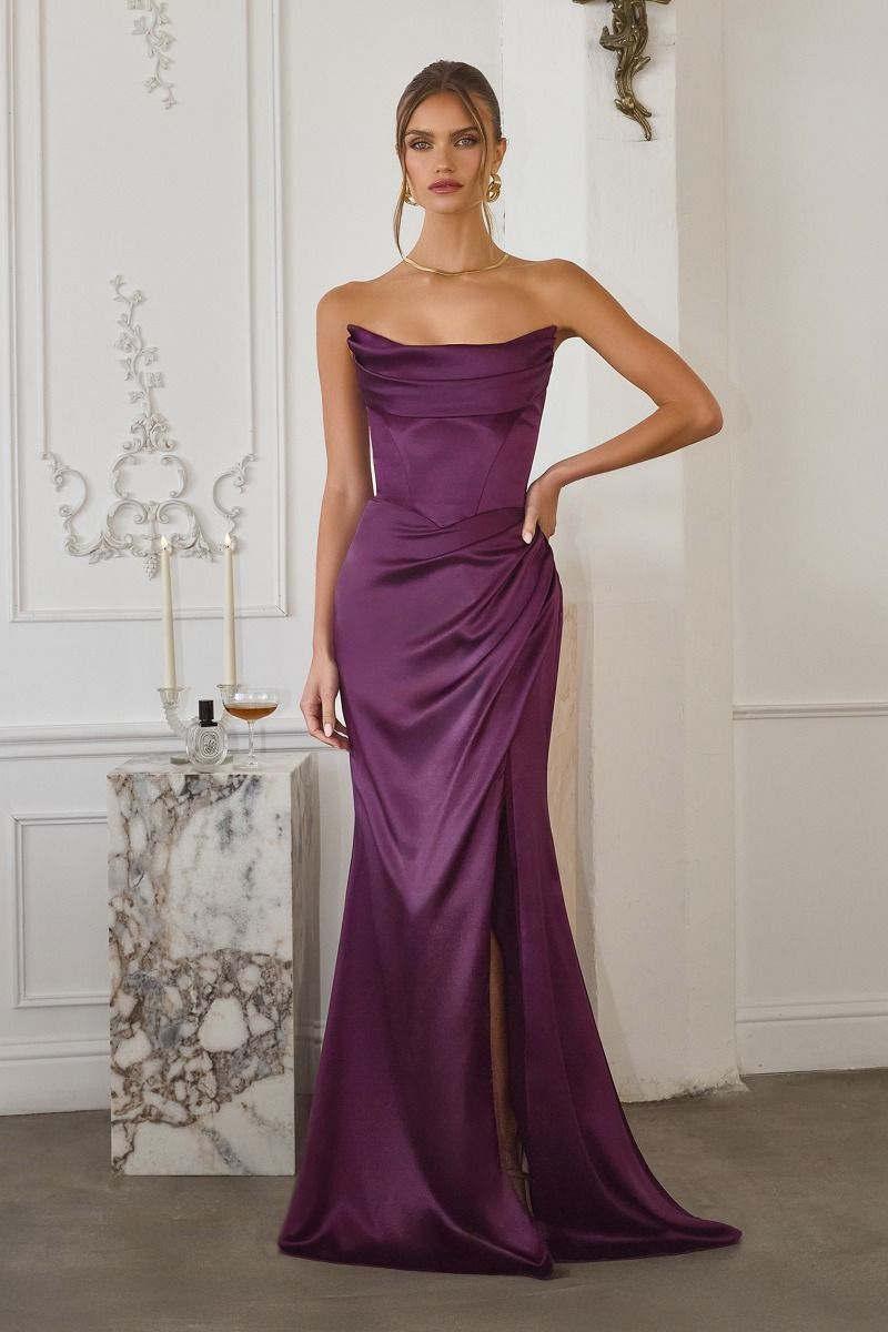 Soft Satin Bridesmaid Dress w/ Detachable Shoulder Straps & Sleek Silhouette CDT820